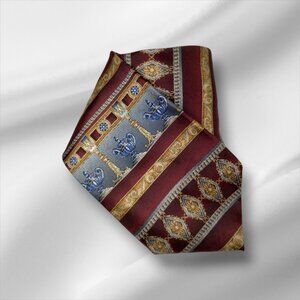 Bill Blass Mens Vintage Maroon and Gold Luxury Silk Tie